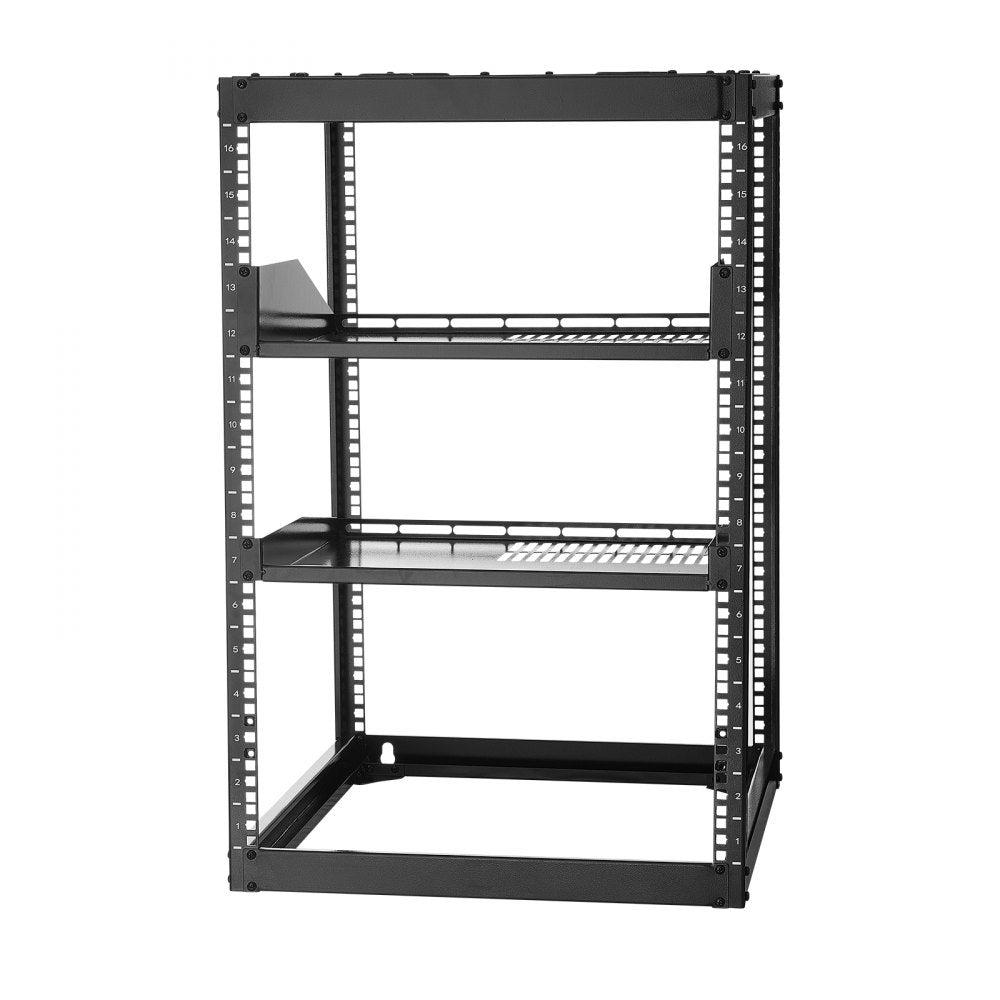 16U Open Frame Network Rack Wall Mounted Server Rack 4 Post with Shelves