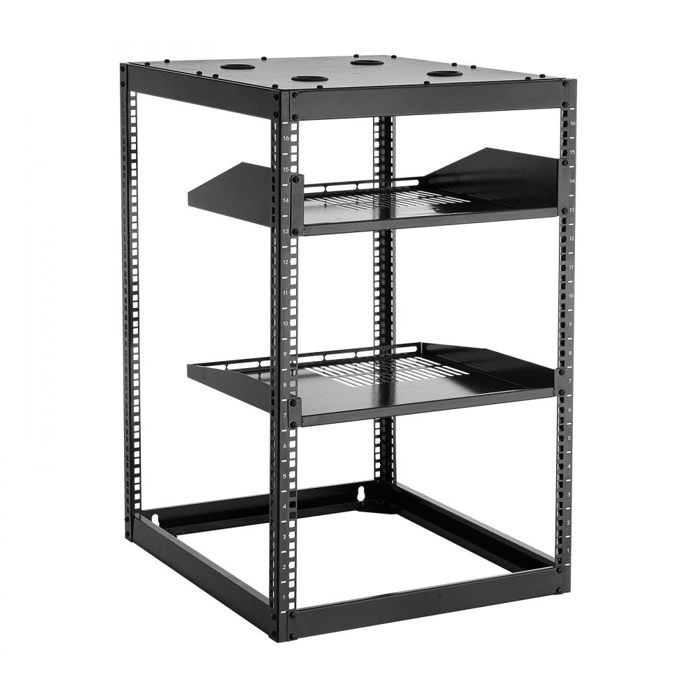 16U Open Frame Network Rack Wall Mounted Server Rack 4 Post with Shelves