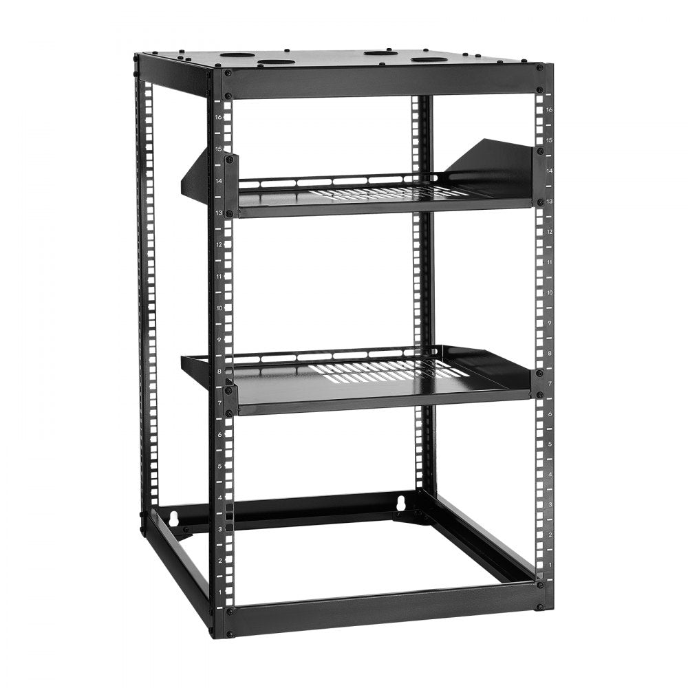 16U Open Frame Network Rack Wall Mounted Server Rack 4 Post with Shelves