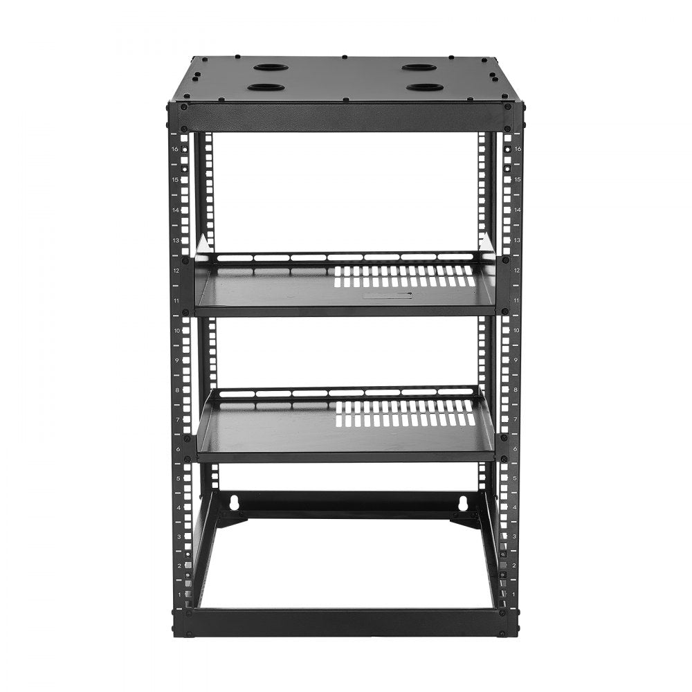 16U Open Frame Network Rack Wall Mounted Server Rack 4 Post with Shelves