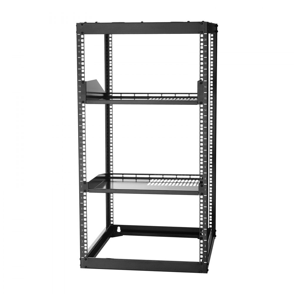 20U Open Frame Network Rack Wall Mounted Server Rack 4 Post with Shelves