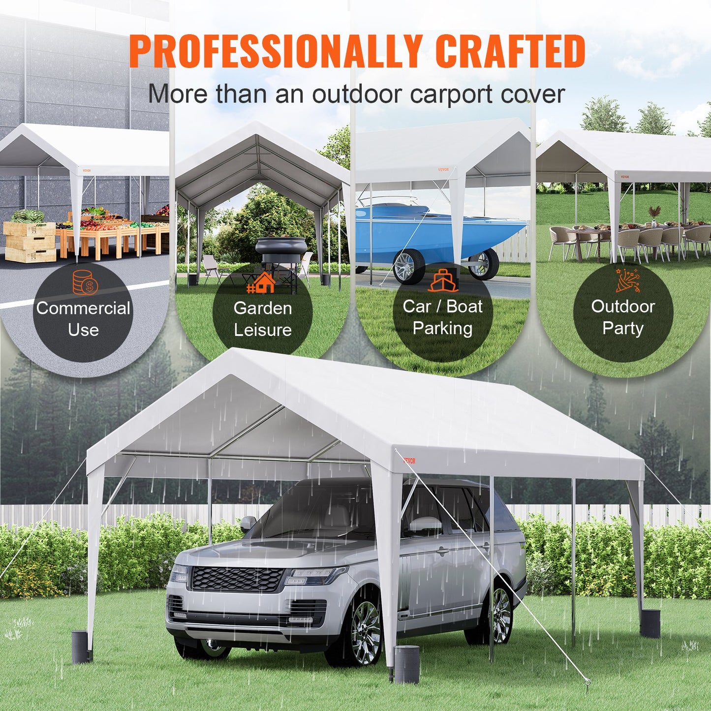 VEVOR Carport Car Canopy Garage Shelter Tent 10x20ft with 8 Poles for Auto Boats