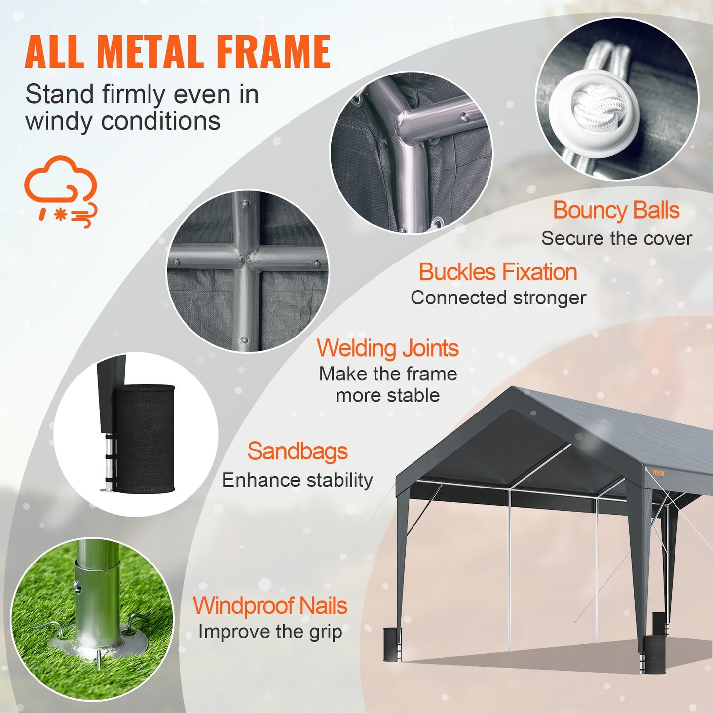 VEVOR Carport, Heavy Duty 10 x 20ft Car Canopy, Outdoor Garage Shelter with 8 Reinforced