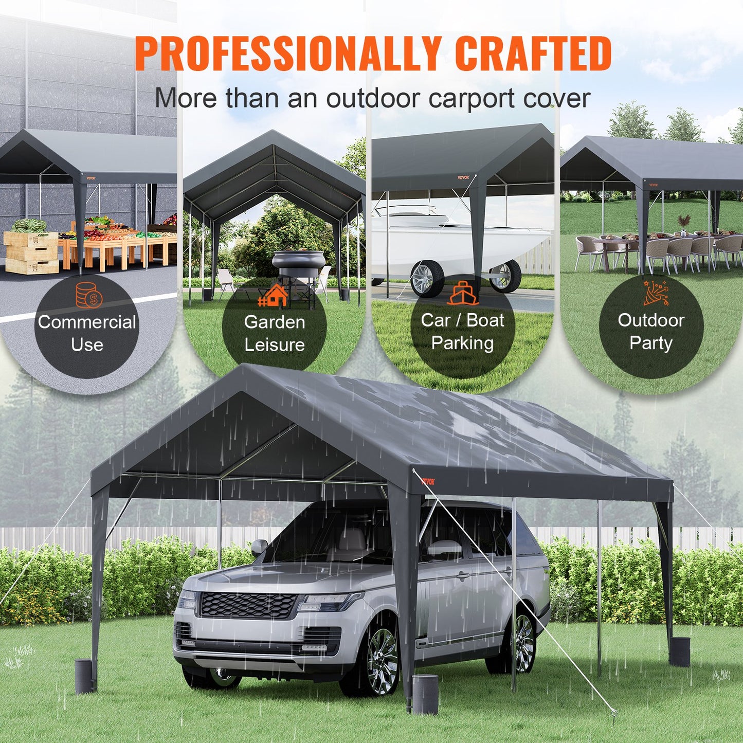 VEVOR Carport, Heavy Duty 10 x 20ft Car Canopy, Outdoor Garage Shelter with 8 Reinforced