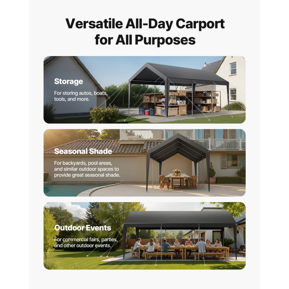VEVOR Carport Car Canopy 10 x 20 FT Heavy Duty Portable Car Shelter Tent Grey