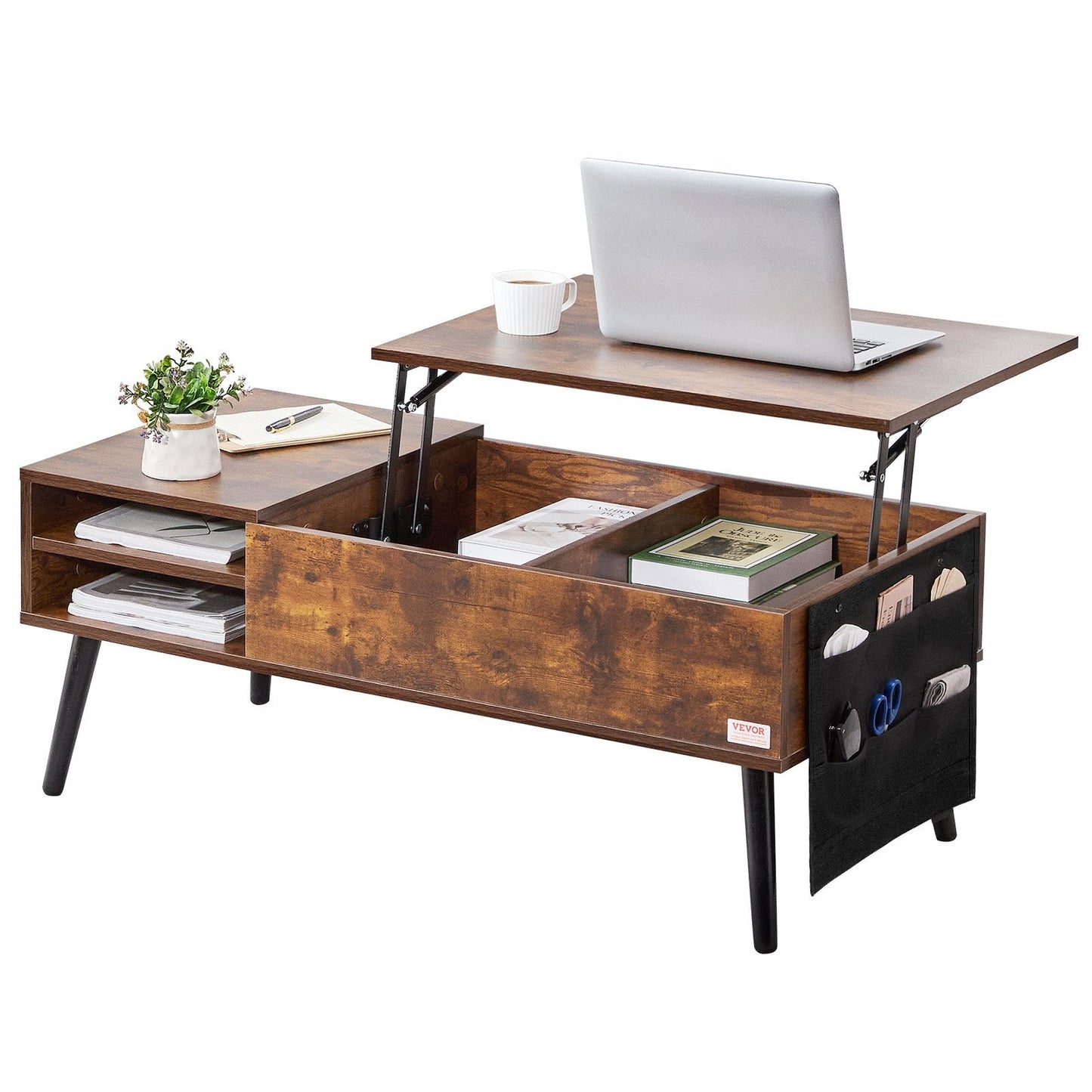 Adjustable Lift-Top Coffee Table with Storage, 1m Brown Rectangle, 30kg Capacity