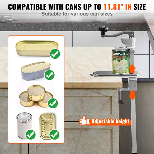 Commercial Can Opener, Heavy-Duty Manual Tabletop Cans Opener for Cans Up to 300 mm Height, Height-Adjustable Can Opener
