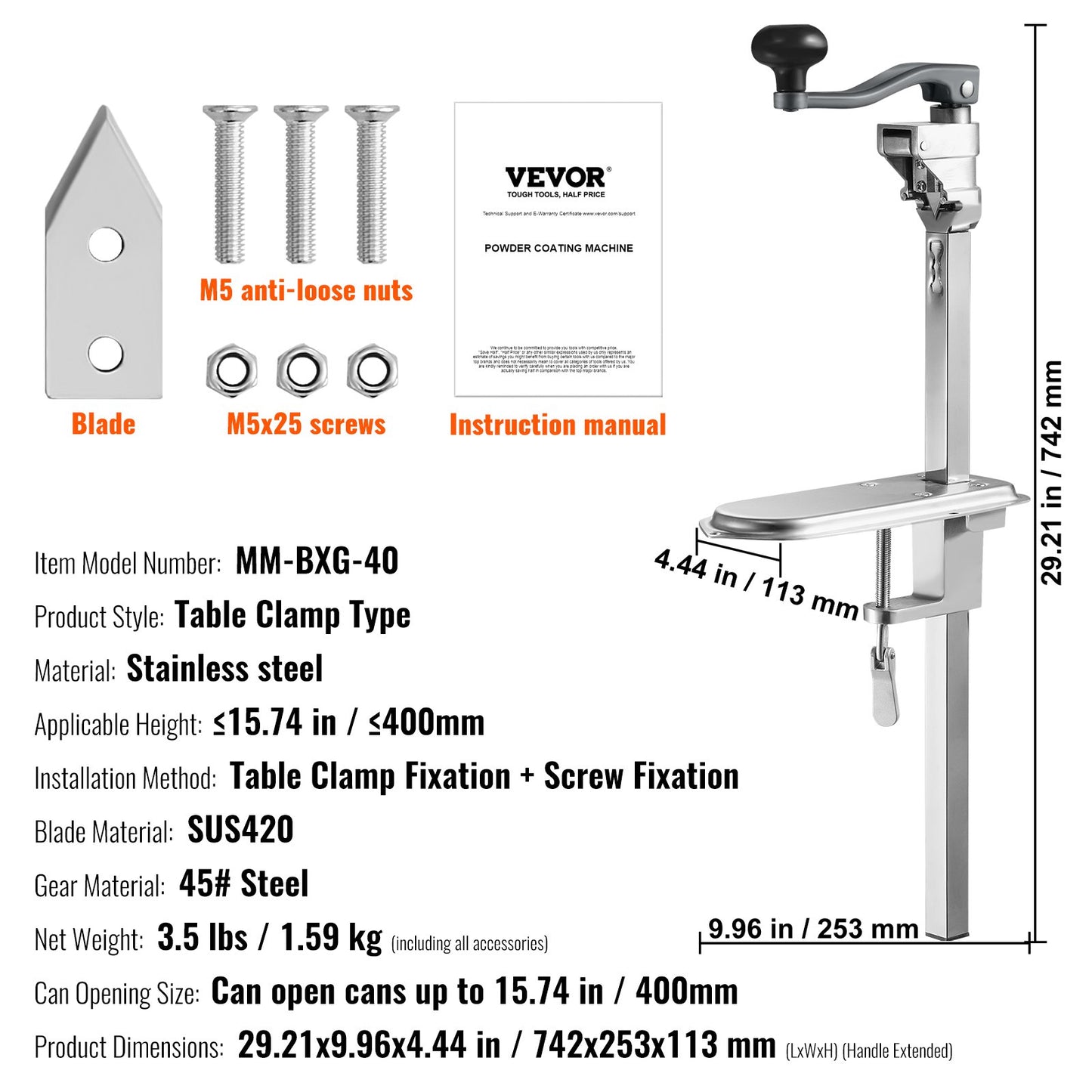 VEVOR Manual Can Opener, Commercial Table Clamp Opener for Large Cans, Heavy Duty