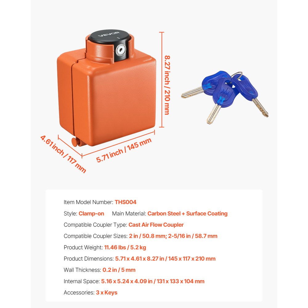 Collar Coupler Lock Fits 50.6 & 58.6 mm Couplers Trailer Hitch Lock