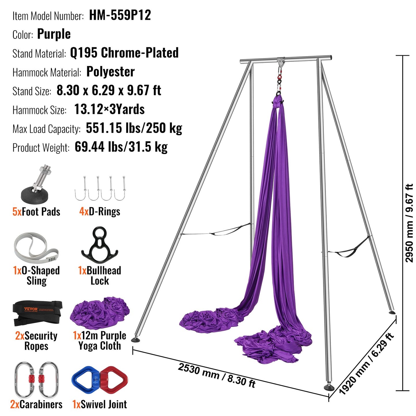 VEVOR Aerial Yoga Frame & Yoga Hammock, 2950 mm Height Professional Yoga Swing Stand