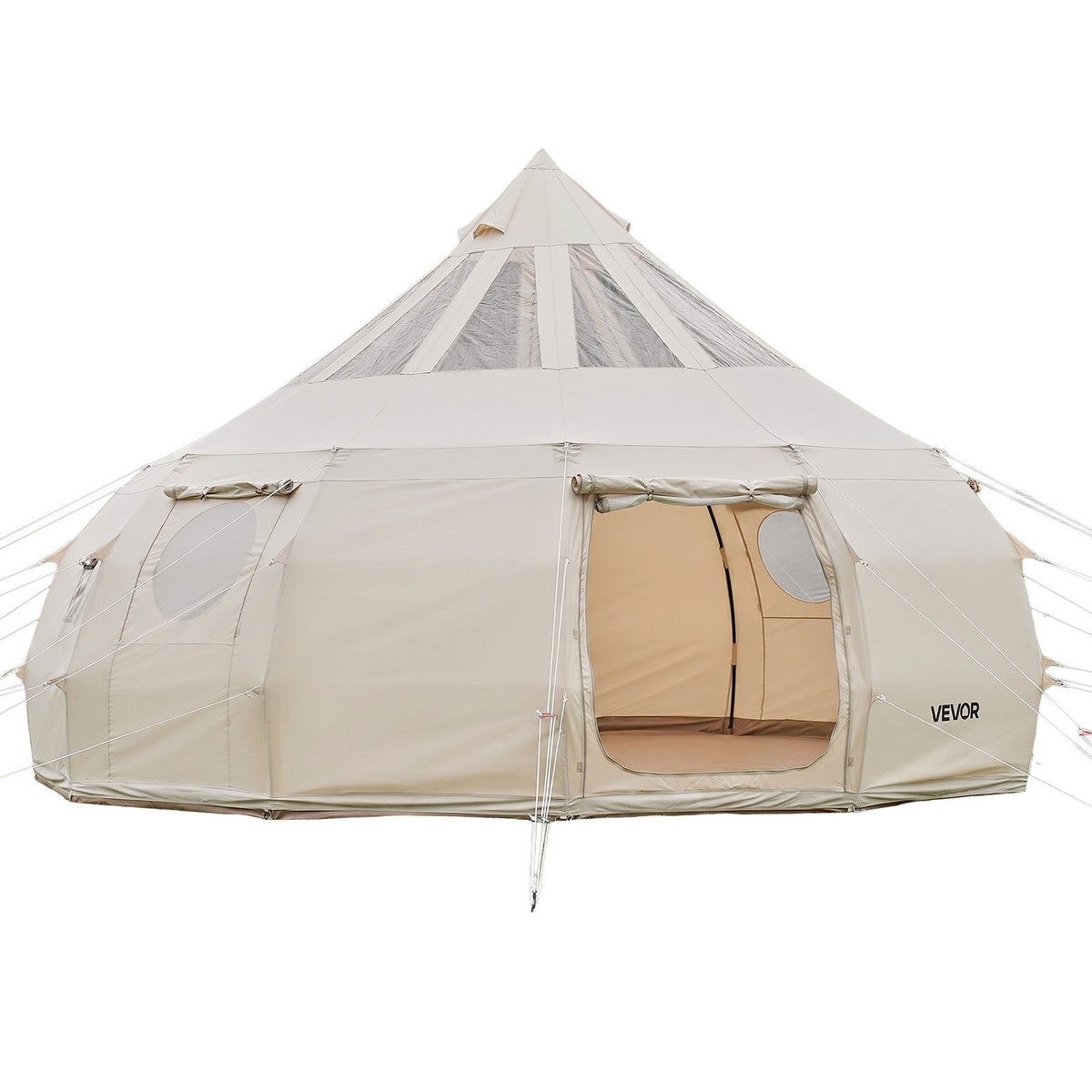Canvas Bell Tent, 4 Seasons 5 m Yurt Tent for Camping with Stove Jack, Poly-Cotton Canvas, Breathable Holds up to 12 People with Rain Cover, for Family Camping Glamping Outdoor Hunting Party
