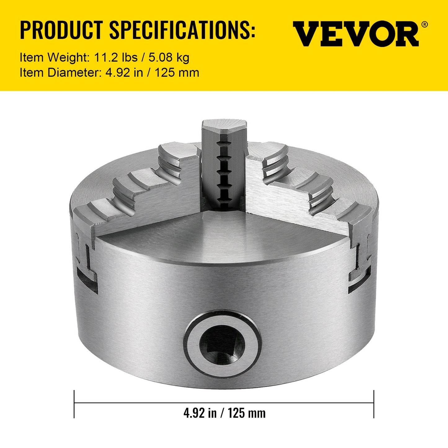 VEVOR Lathe Chuck 5 Inch,Metal Lathe Chuck Self-Centering 3/4 Jaw,Lathe Chuck with