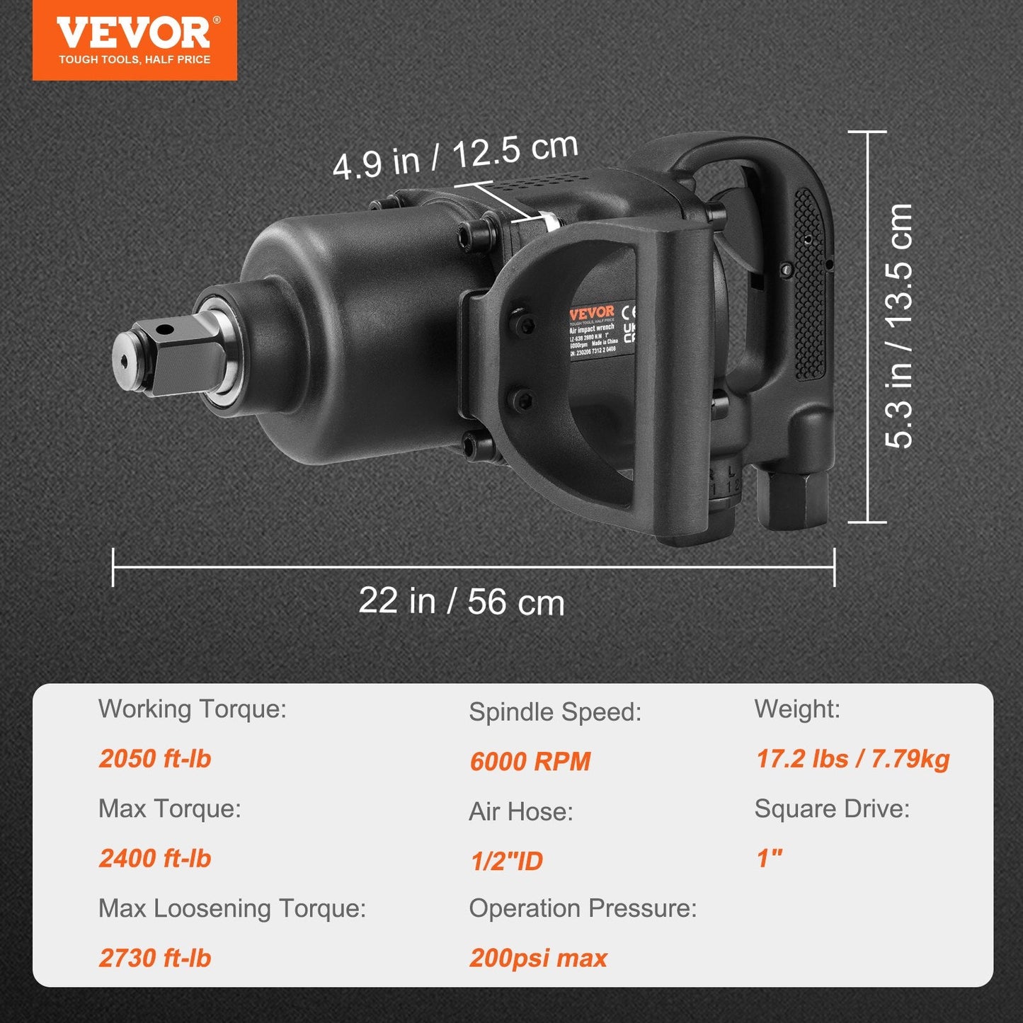 Heavy-Duty 1m Pneumatic Impact Wrench - 3700 Nm Torque, Ergonomic Design