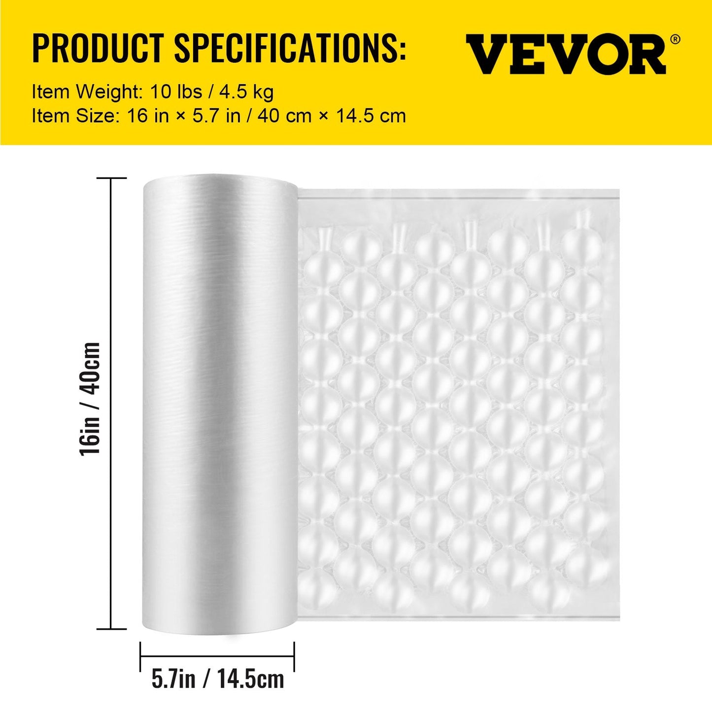 Air Pillow Bubble Bags Film Roll, 300m x 0.4m, 60kg Capacity, HDPE Material