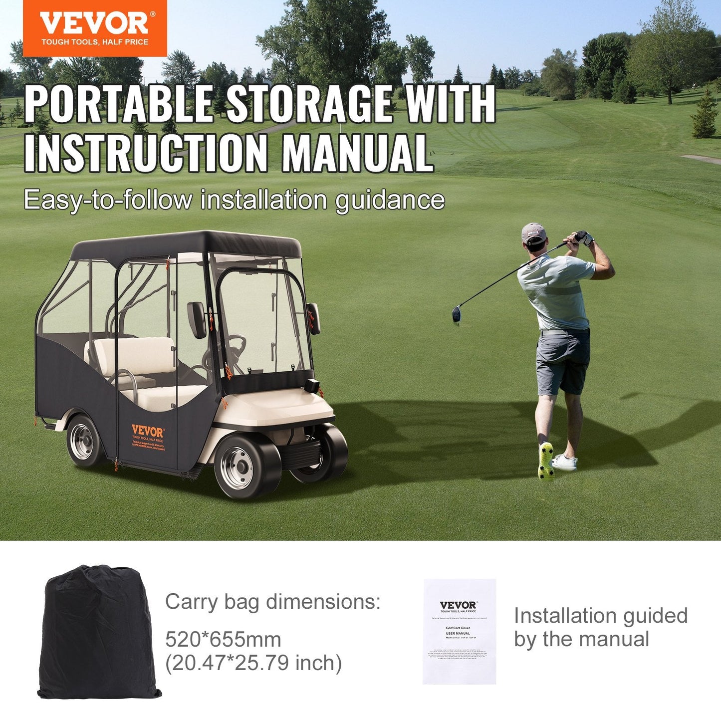 4-Passenger Golf Cart Cover, 600D Polyester, Sunproof & Dustproof, Universal Fit