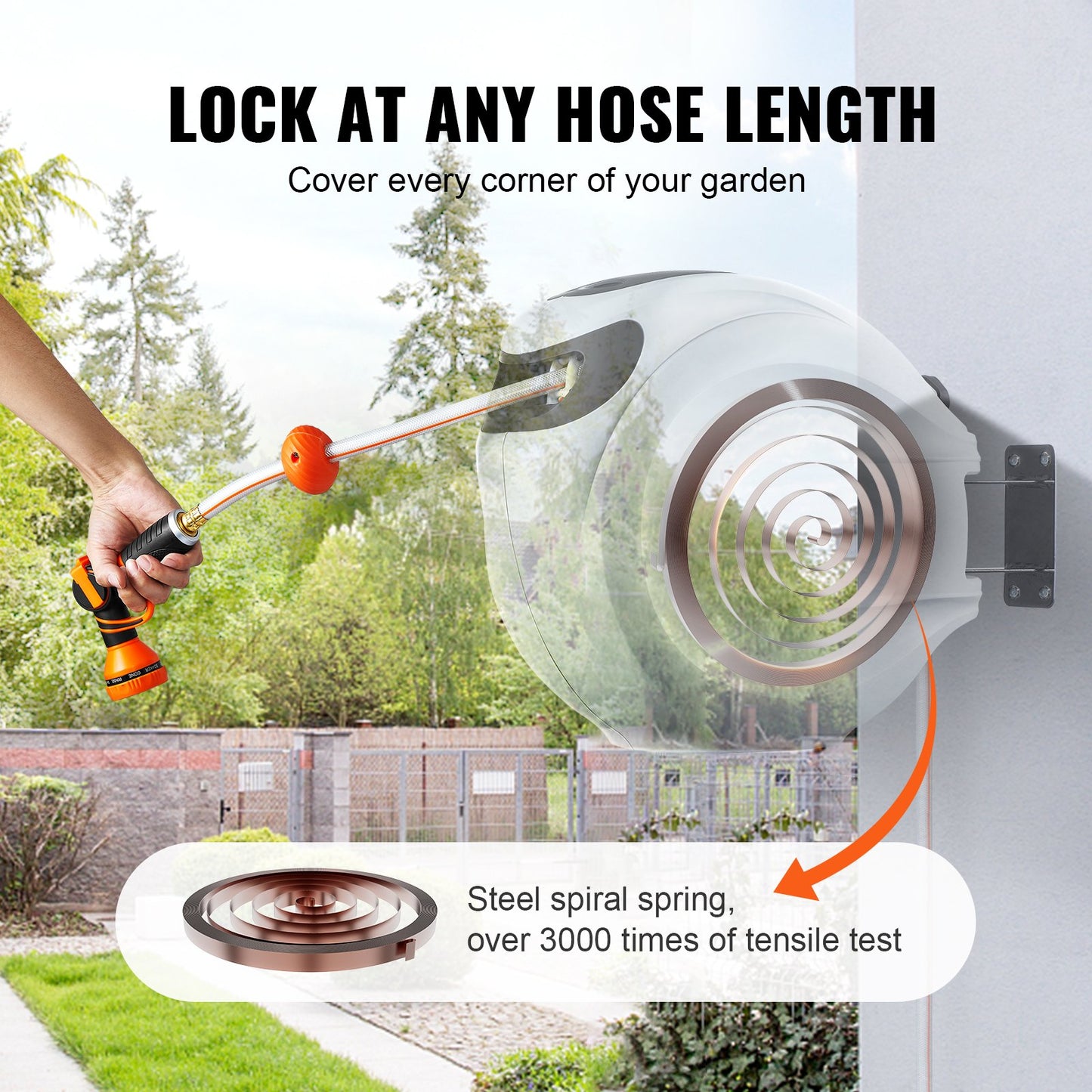VEVOR Retractable Hose Reel, 84 ft x 5/8 inch, 180° Swivel Bracket Wall-Mounted,