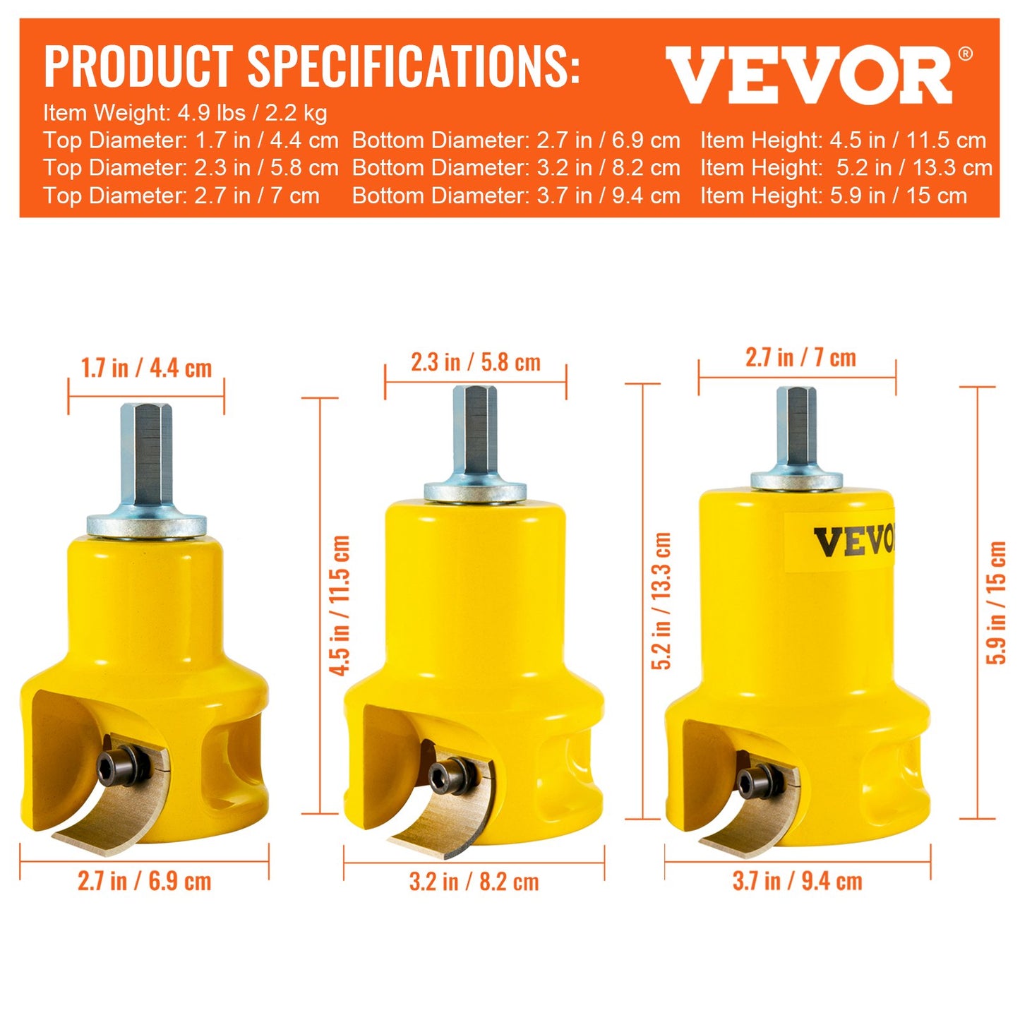 VEVOR Tenon Cutter, 1"/25.4mm & 1.5"/38mm & 2"/50.8mm, with Dual Curved Blades &