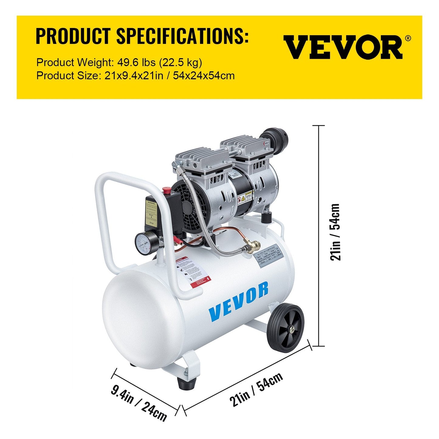 0.75HP Oil-Free Silent Air Compressor, 30L Tank, 22.5 kg, White