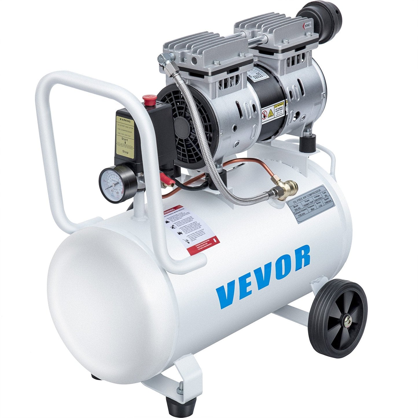 0.75HP Oil-Free Silent Air Compressor, 30L Tank, 22.5 kg, White