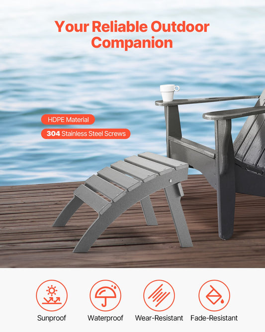 VEVOR Adirondack Ottoman 54.7L x 48W x 37.7H cm HDPE Folding Footrest Gray