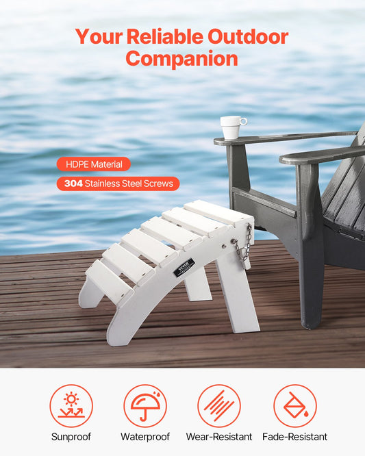 VEVOR Adirondack Ottoman 45L x 50W x 35H cm HDPE Folding Footrest White