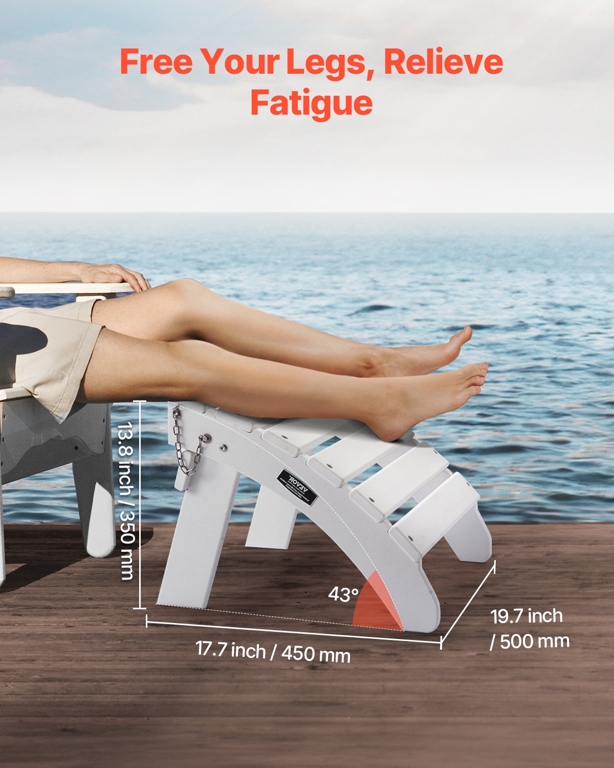 VEVOR Adirondack Ottoman 45L x 50W x 35H cm HDPE Folding Footrest White