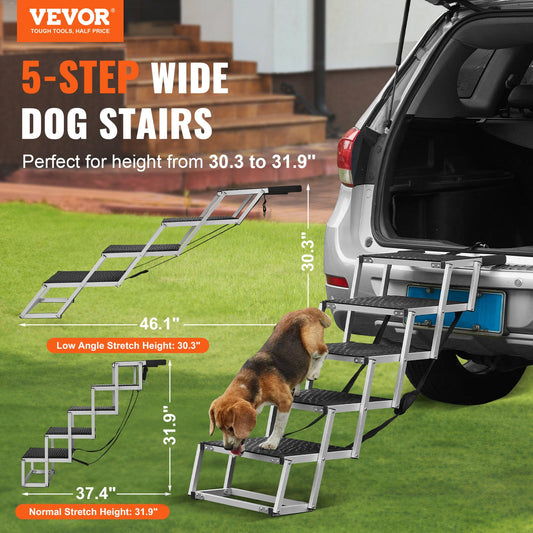 VEVOR Dog Stair for Cars 5-step Folding Dog Steps Aluminum Loads up to 150 lbs,