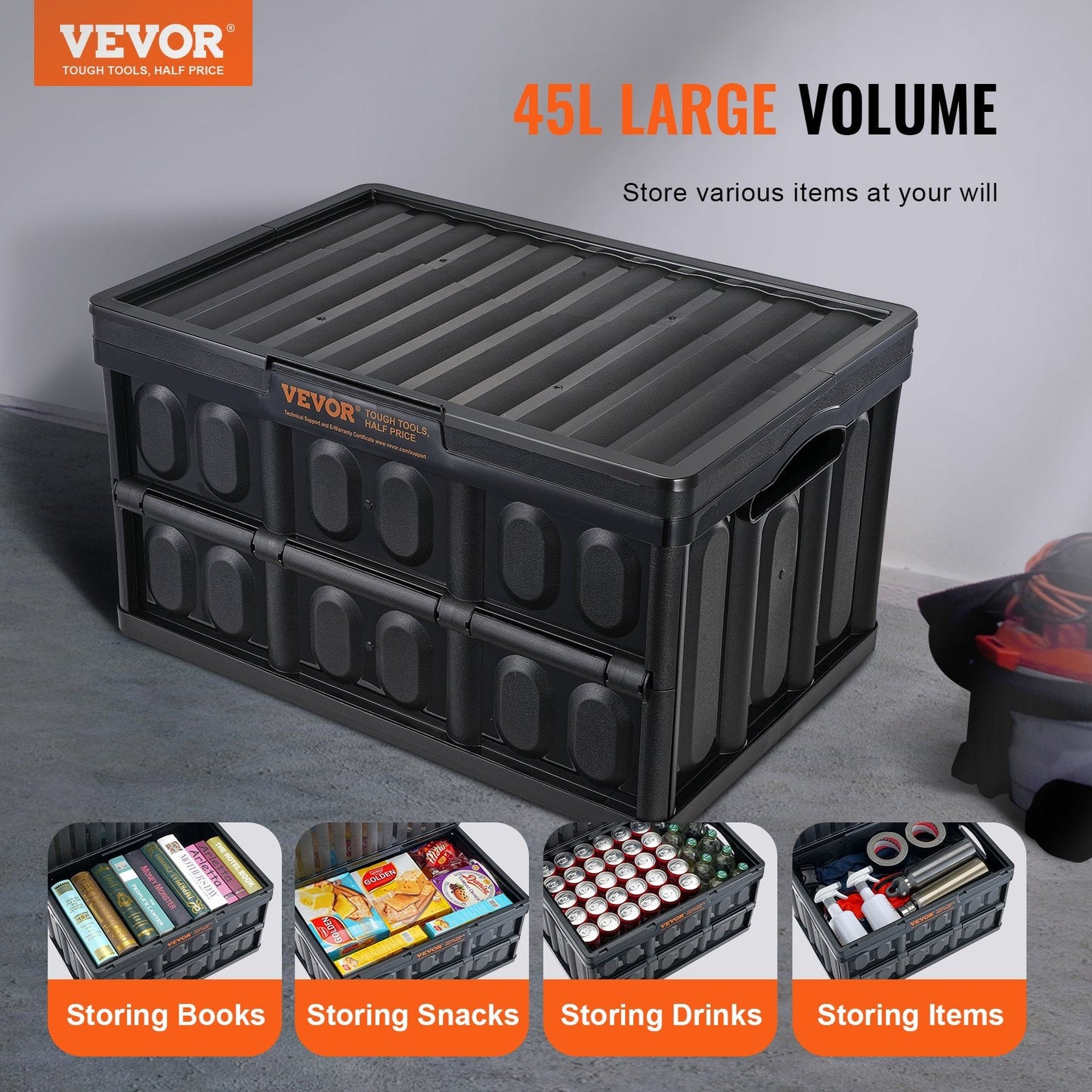 Collapsible 45L Storage Bins with Lids, 3-Pack, Heavy-Duty Utility Crates