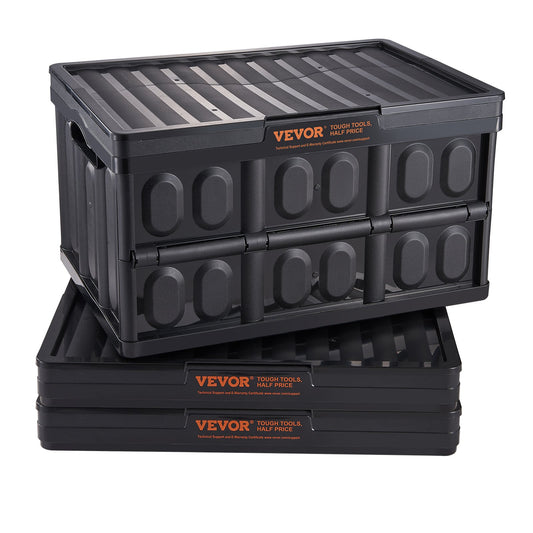 VEVOR Collapsible Storage Bins with Lids, 45L 3 Packs, Folding Plastic Stackable