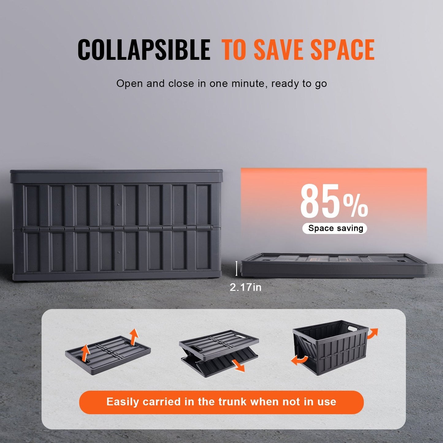 Collapsible 65L Storage Bins with Lids - 3 Pack, Durable Plastic Crates