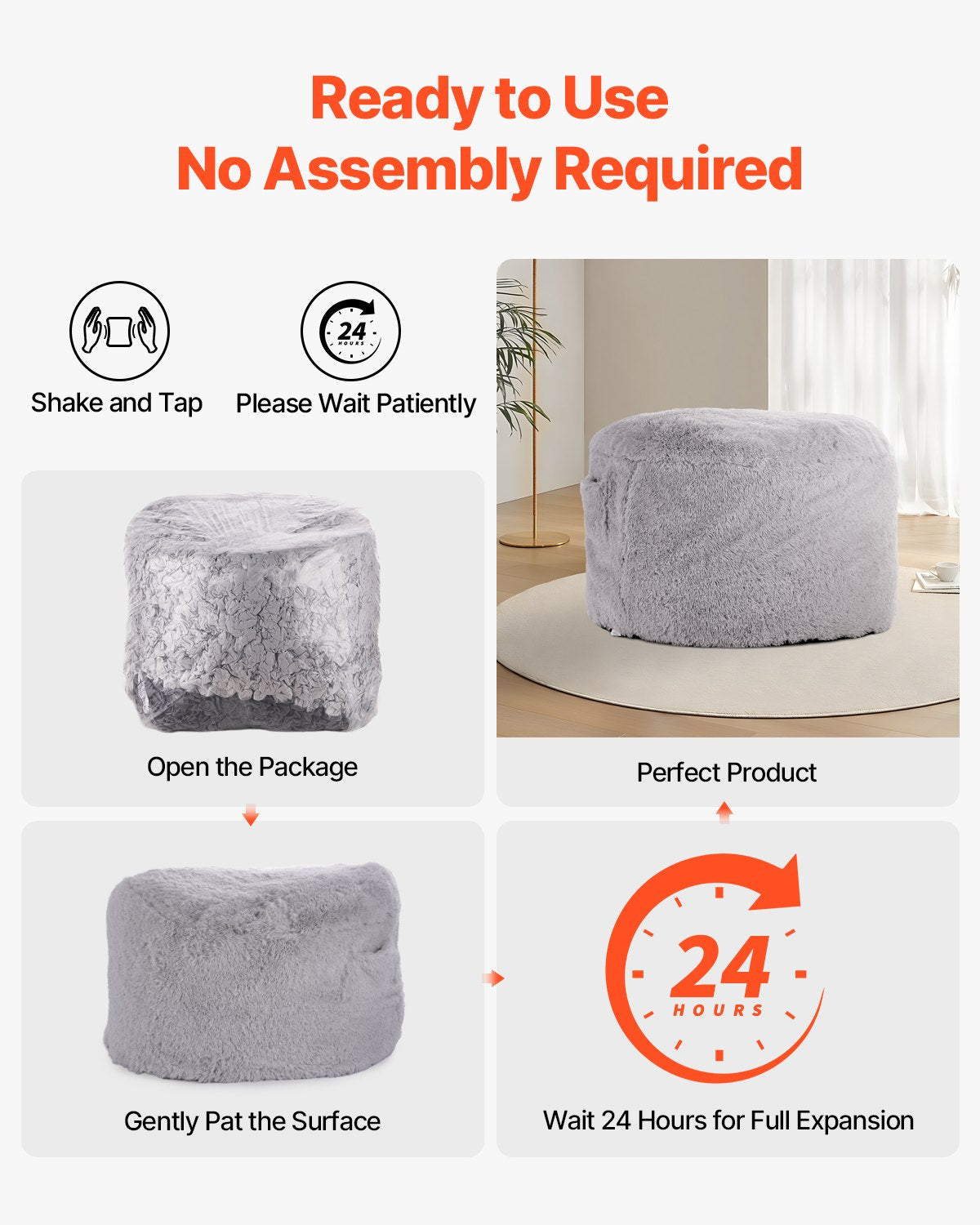VEVOR Bean Bag Bed Chair Convertible from Chair to Lounge or Mattress Grey-Queen,1220 x 1220 x 762 mm