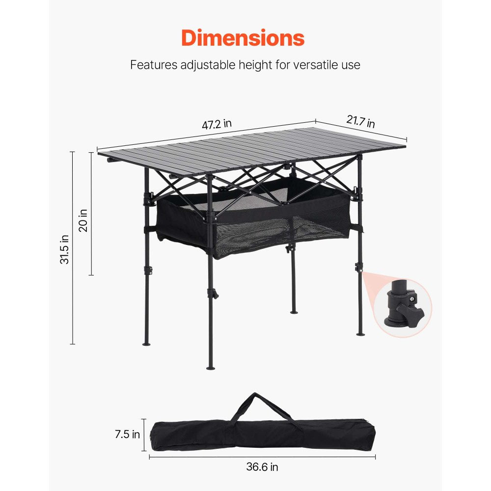 Folding Portable Camping Table Aluminum Outdoor Picnic Table Storage Bag,1200 x 550 x 500 mm