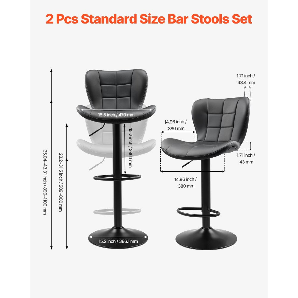 Bar Stool Counter Barstool Swivel Height Adjustable Kitchen Chair Set of 2