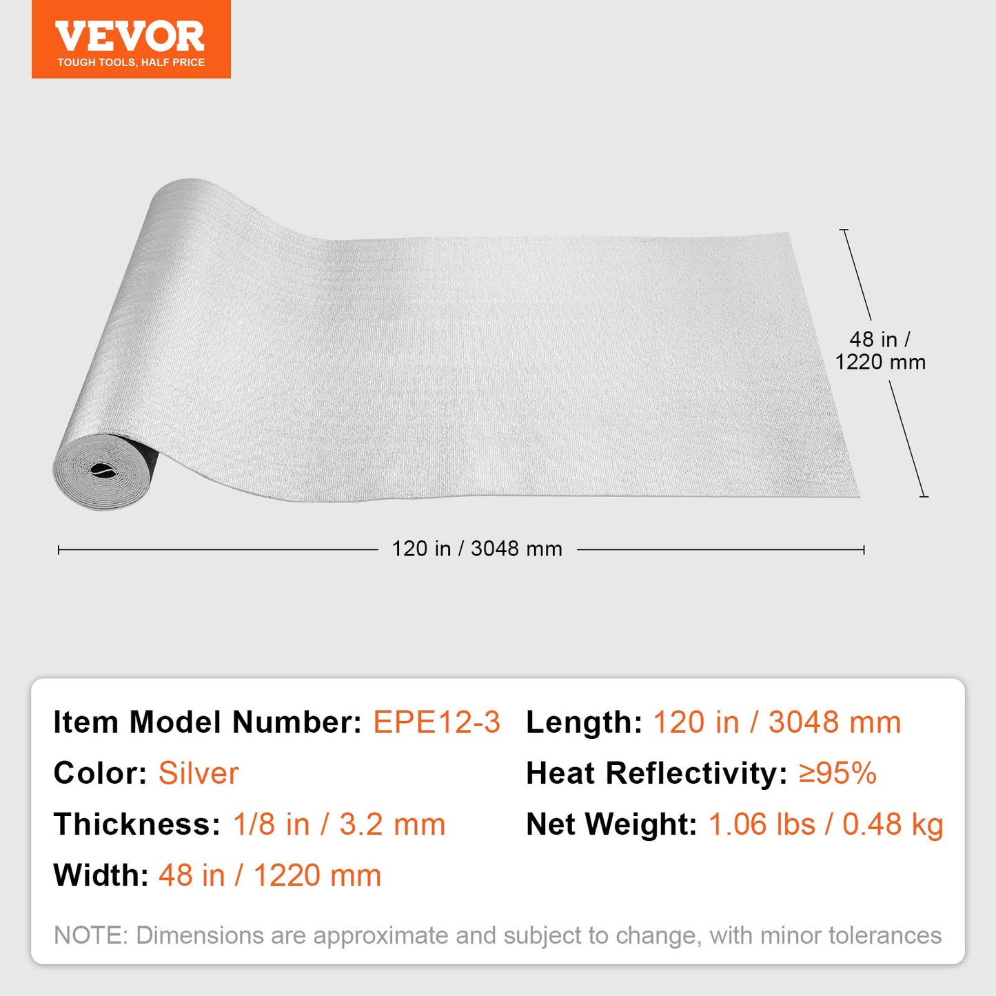 VEVOR Double Reflective Insulation Roll Foam Core Radiant Barrier 120 x 48 Inch