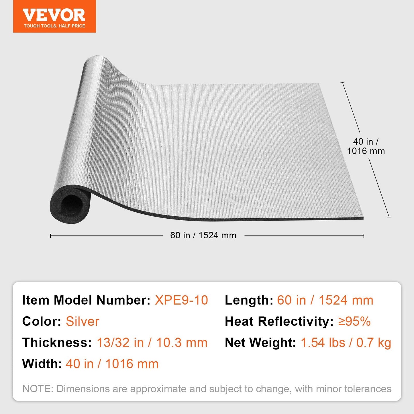 Aluminum Foil XPE Foam Insulation Roll, 1.5m x 1m, Superior Thermal Barrier