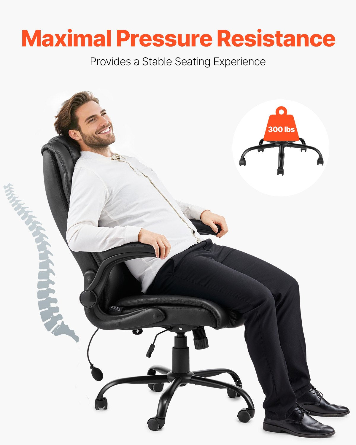 VEVOR Executive Chair High Back Desk Chair Flip-up Armrests Lumbar Support Black