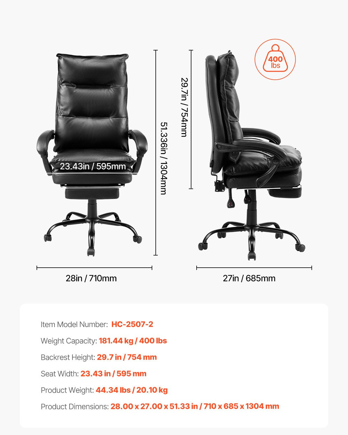 VEVOR Executive Office Chair High Back Chair with Footrest Lumbar Pillow Black