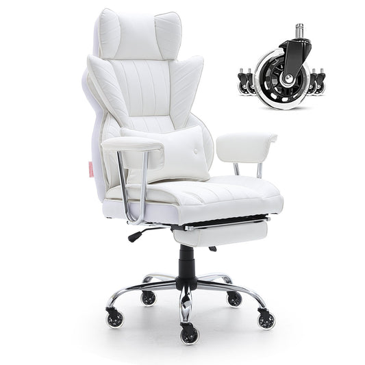 VEVOR Reclining Office Chair with Footrest, Heavy Duty PU Leather Wide Office Chair,