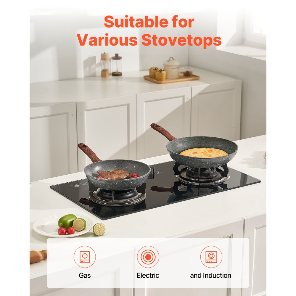 3Pcs Frying Pan Aluminum Skillet Set 250 280 325 mm Nonstick Seasoned Grey