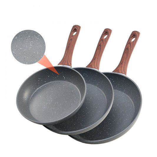 3Pcs Frying Pan Aluminum Skillet Set 250 280 325 mm Nonstick Seasoned Grey