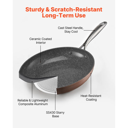 3 Pcs Frying Pan Aluminum Skillet Set 200 270 300 mm Handle Seasoned Grey