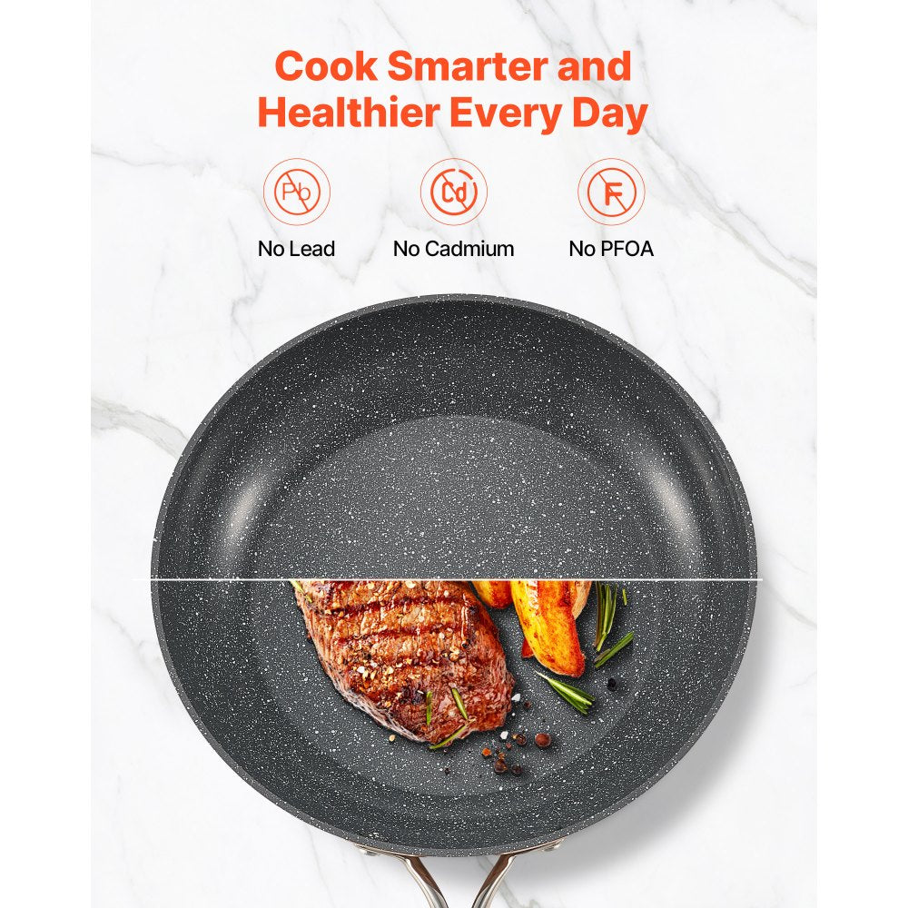 3 Pcs Frying Pan Aluminum Skillet Set 200 270 300 mm Handle Seasoned Grey