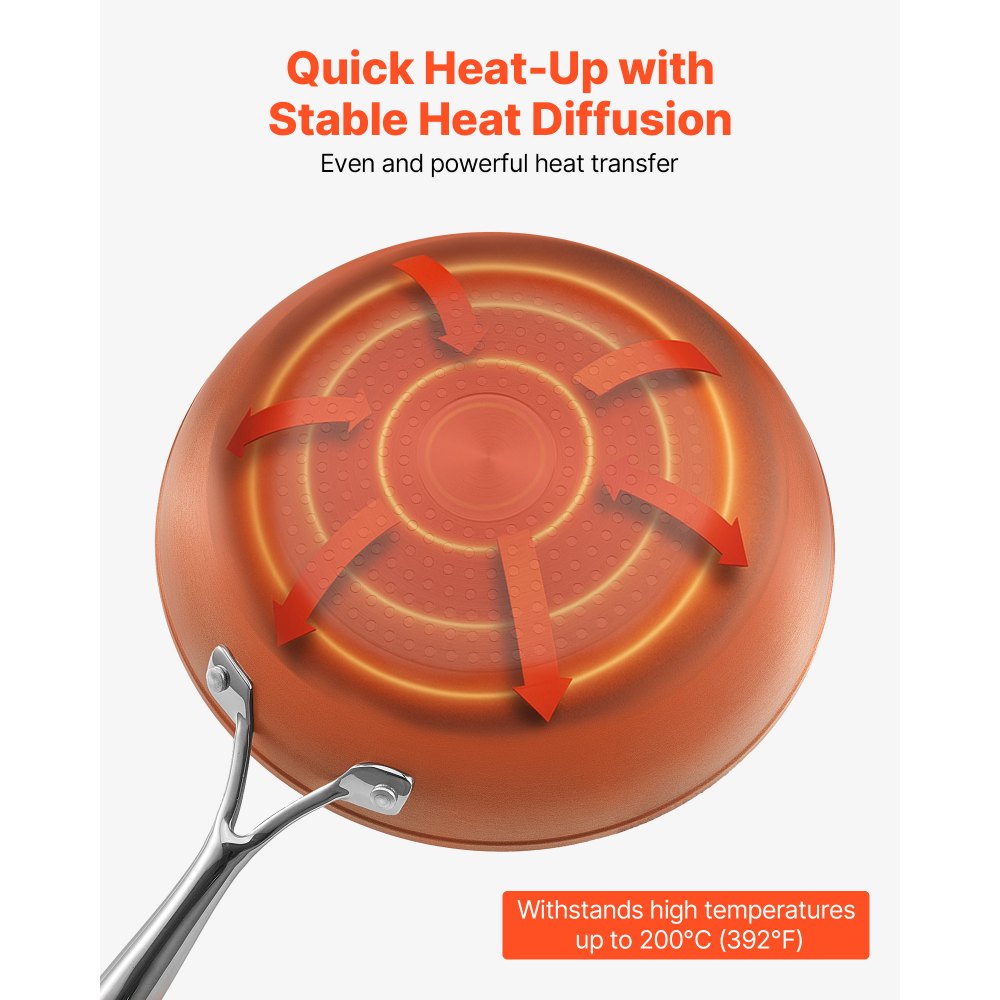 3 Pcs Frying Pan Aluminum Skillet Set 200 270 300 mm Handle Seasoned Grey