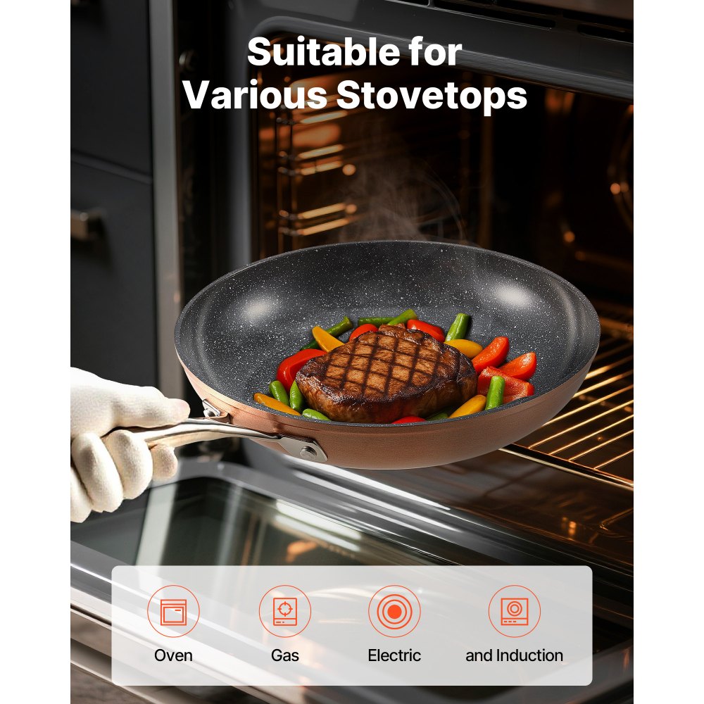 3 Pcs Frying Pan Aluminum Skillet Set 200 270 300 mm Handle Seasoned Grey