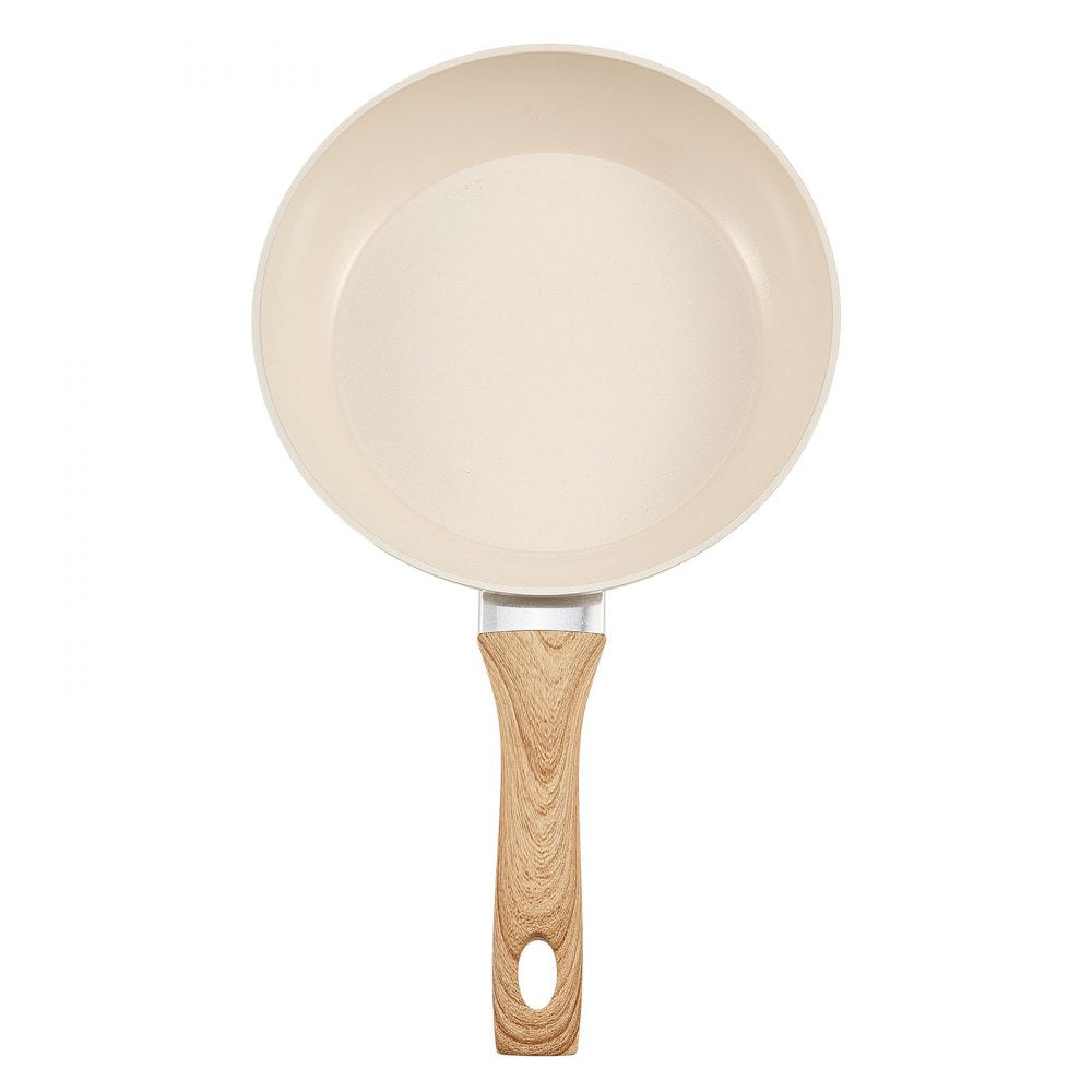 3 Pcs Frying Pan Aluminum Skillet Set 200 240 280 mm Handle Seasoned Beige