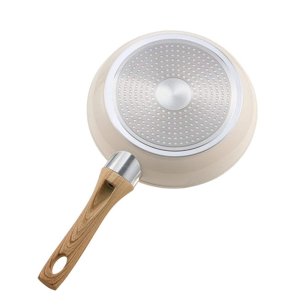 3 Pcs Frying Pan Aluminum Skillet Set 200 240 280 mm Handle Seasoned Beige