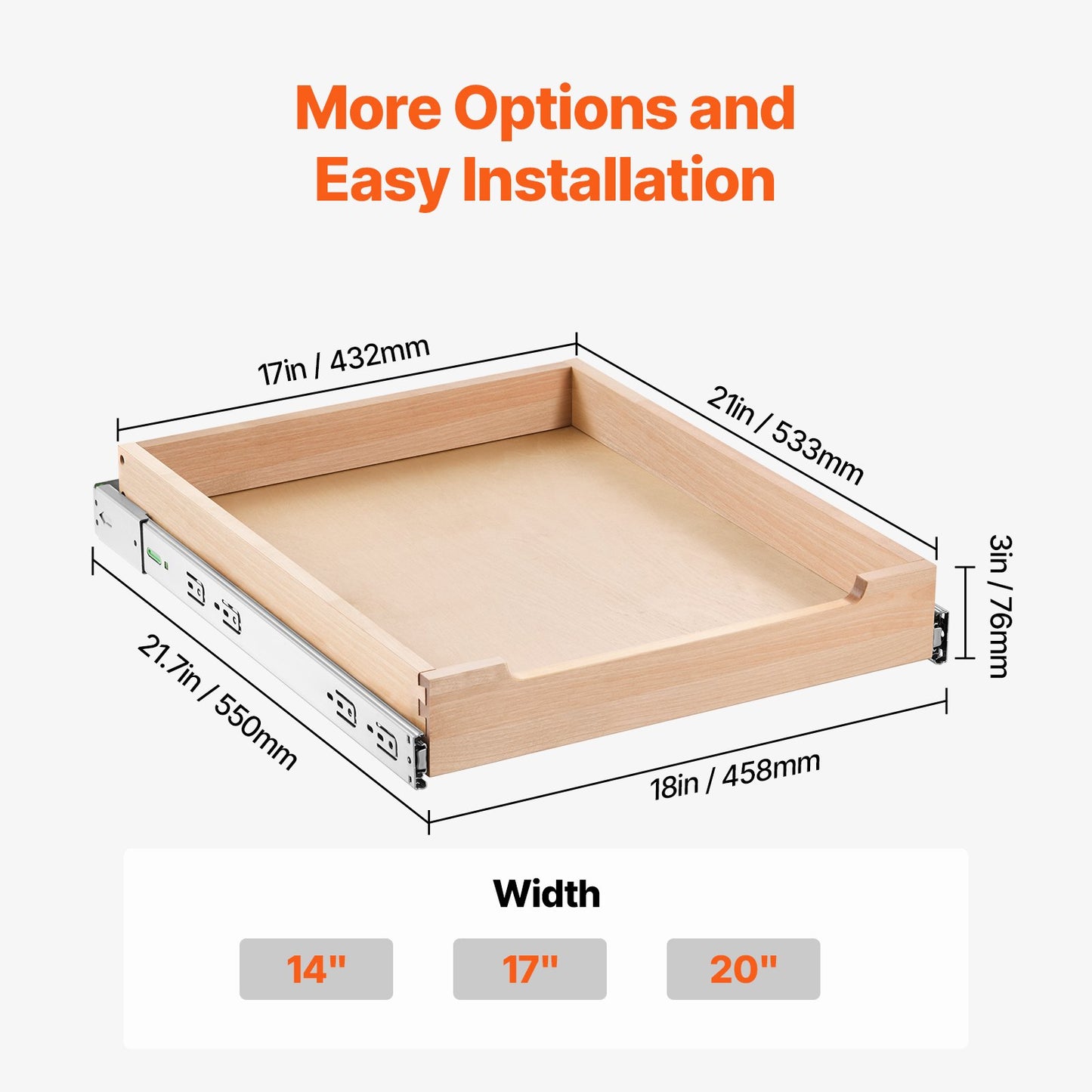 VEVOR Pull Out Cabinet Organizer Soft Close Slideout Shelf Wood Drawer 17"W x 21"D