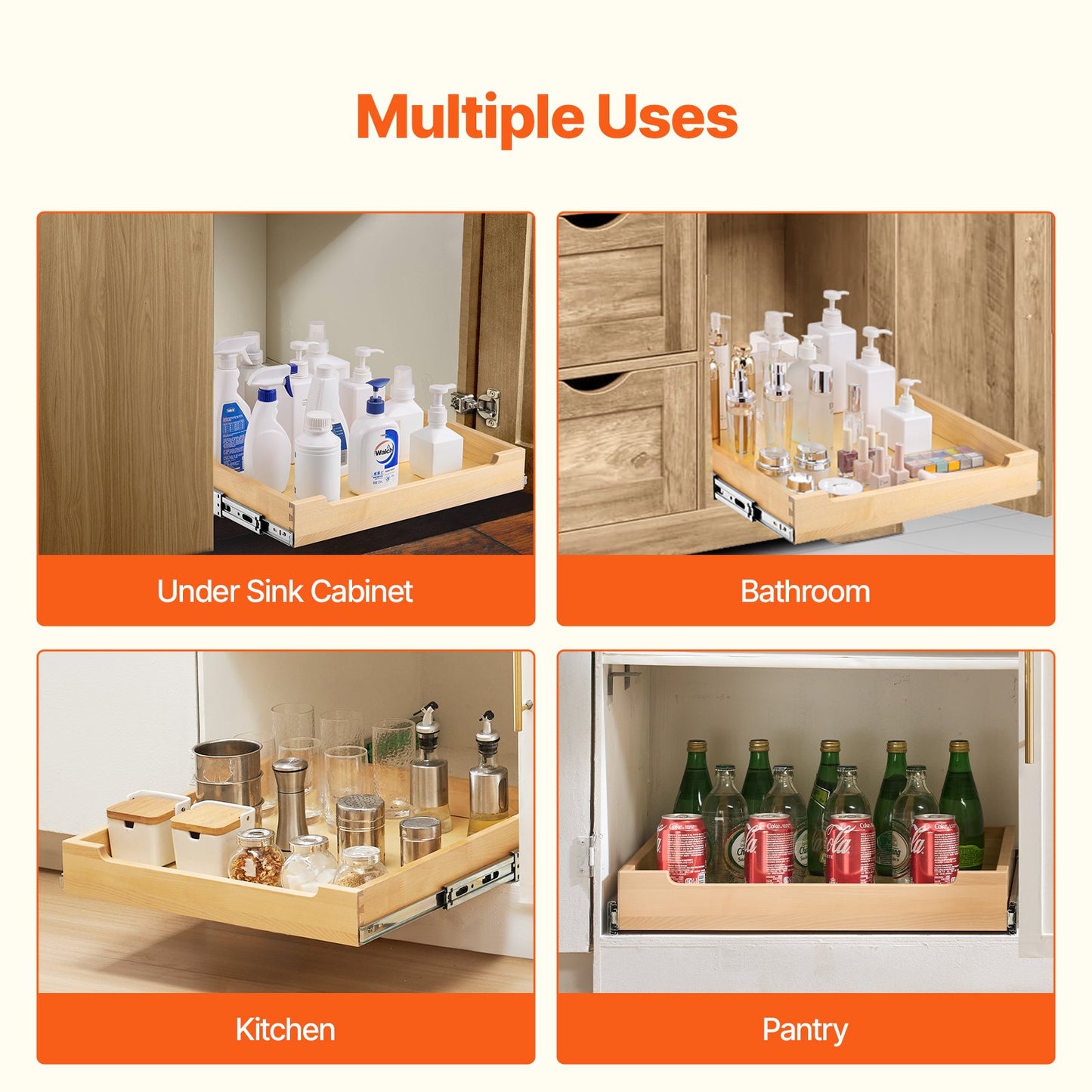 VEVOR Pull Out Cabinet Organizer Soft Close Slideout Shelf Wood Drawer 20"W x 21"D