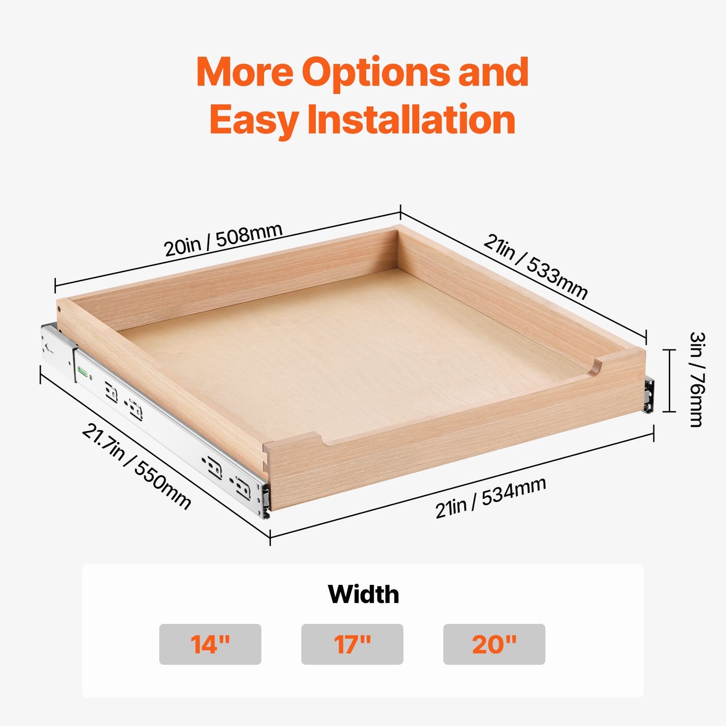 VEVOR Pull Out Cabinet Organizer Soft Close Slideout Shelf Wood Drawer 20"W x 21"D