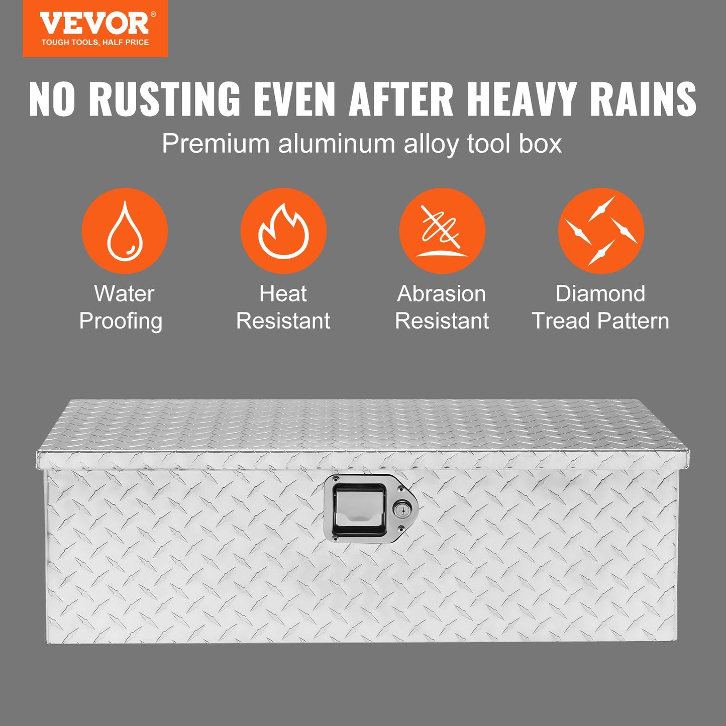 VEVOR Heavy Duty Aluminum Truck Bed Tool Box, Diamond Plate Tool Box with Side Handle